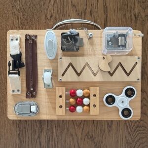Wooden Montessori Sensory Busy Board with Fidget Spinner